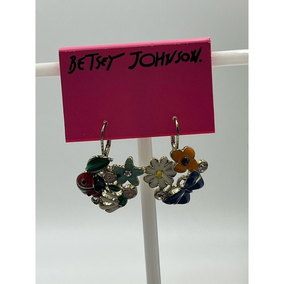 Betsey Johnson Multicolor enamel Floral ladybug butterfly Earrings new - Picture 8 of 8
